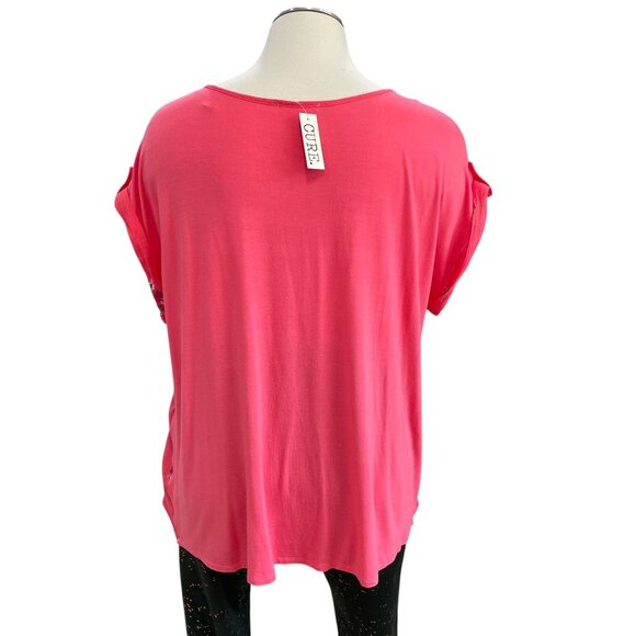 Cure Pink Embroidered Boho Top 3XL Floral Tunic Lightweight Keyhole Cottagecore - Picture 4 of 9